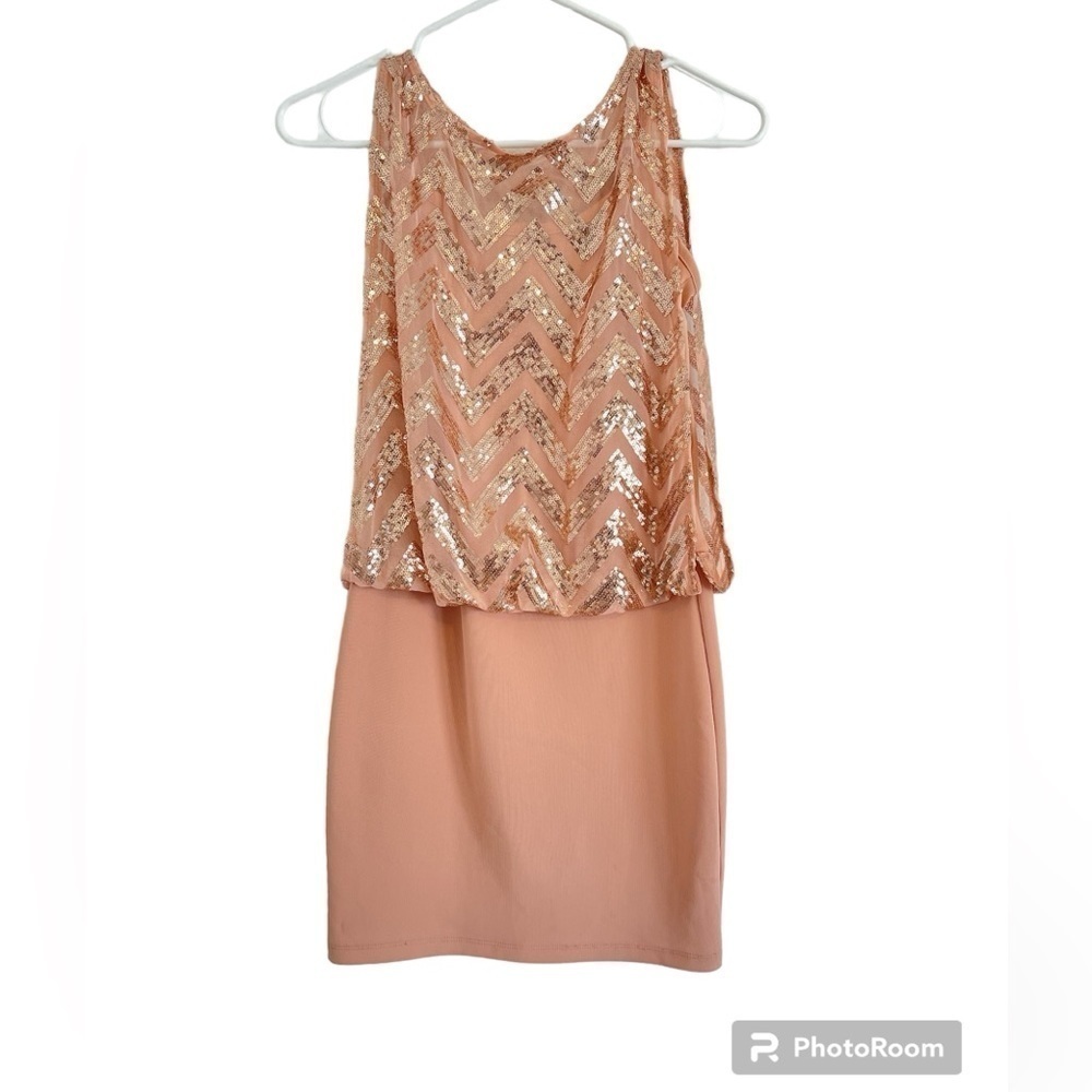 Pink peach Sequins Sleeveless Dress zigzag pattern XSM Small